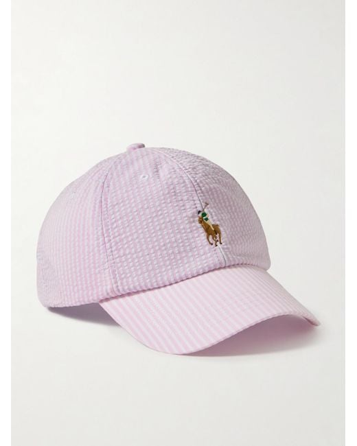 Polo Ralph Lauren Pink Logo-embroidered Striped Cotton-blend Seersucker Baseball Cap for men