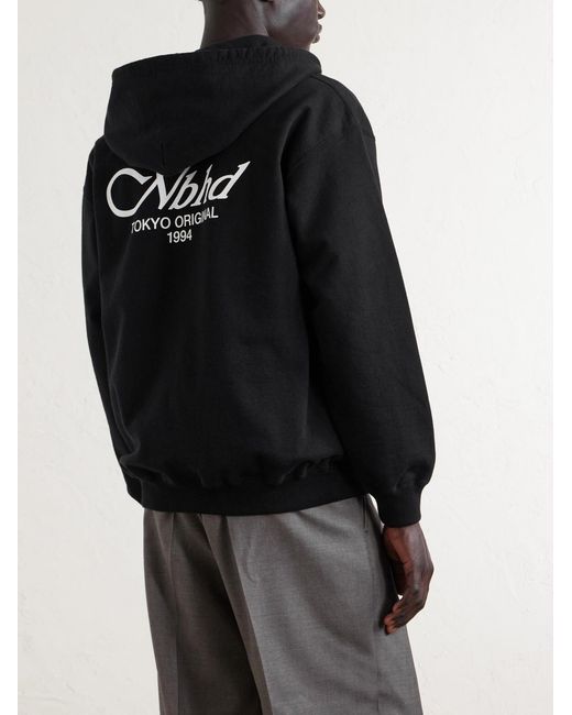 Neighborhood Black Staple Logo-Print Cotton-Fleece Zip-Up Hoodie for men