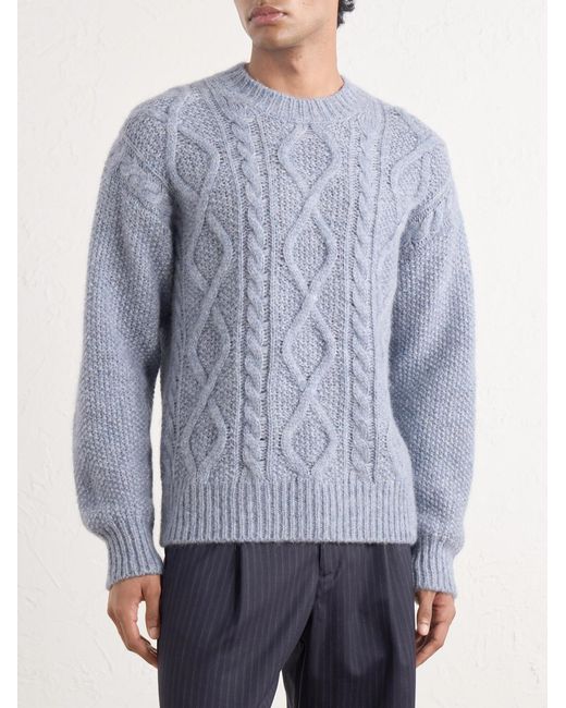 Piacenza 1733 Blue Cable-knit Alpaca And Wool-blend Sweater for men