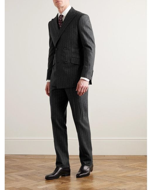 Kingsman Gray Tapered Pinstriped Wool Suit Trousers for men
