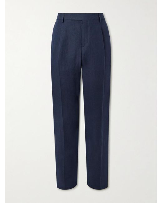 Lardini Blue Straight-leg Pleated Linen Suit Trousers for men