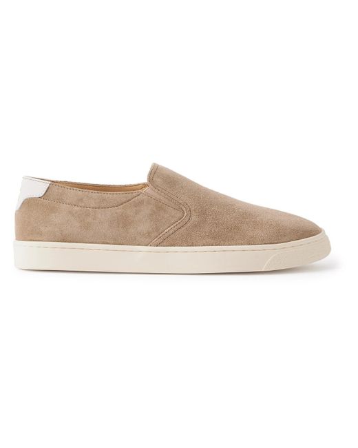 Brunello Cucinelli White Leather-trimmed Suede Slip-on Sneakers for men