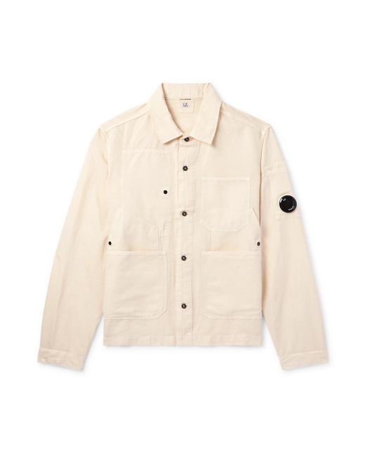 C P Company Natural Logo-appliquéd Cotton And Linen-blend Overshirt for men