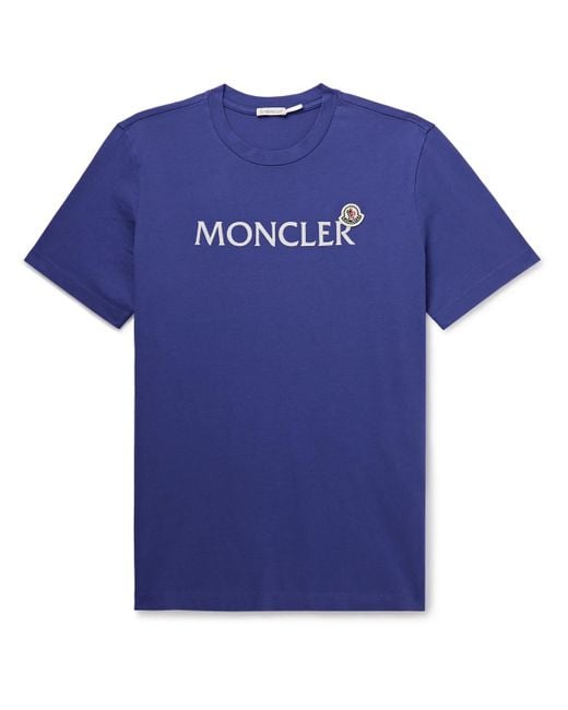 Moncler Blue Logo-Flocked Appliquéd Cotton-Jersey T-Shirt for men