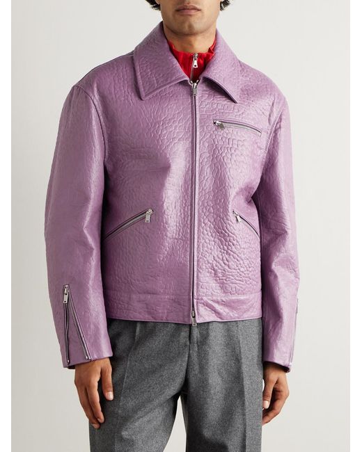 Jil Sander Pink Pebble-Grain Leather Jacket for men