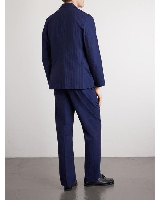 Portuguese Flannel Blue Atlantico Organic Cotton-Seersucker Suit Jacket for men