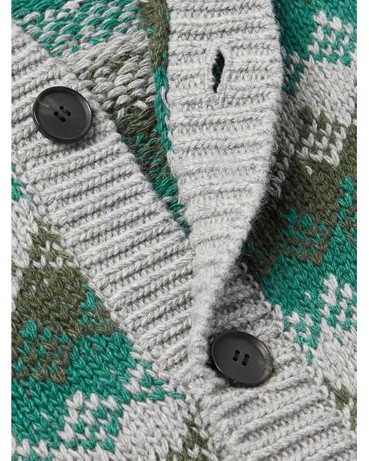 Auralee Green Jacquard-Knit Cashmere And Wool-Blend Cardigan for men