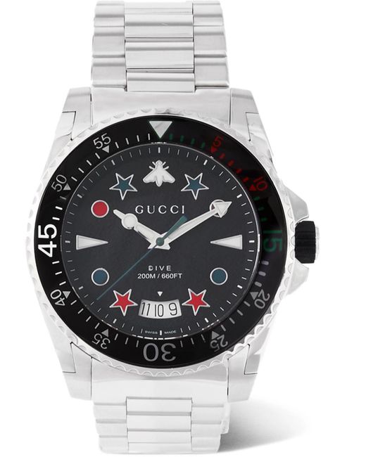 Gucci Dive 45mm Stainless Steel Watch in Black for Men Lyst