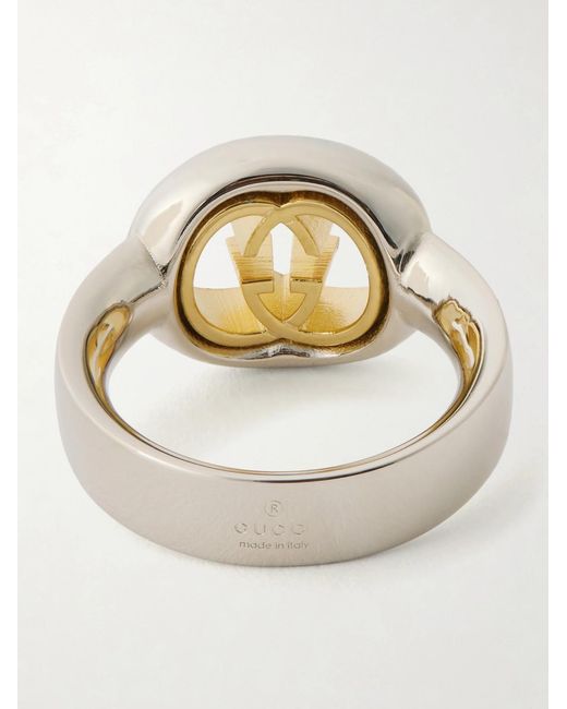Gucci White Interlocking G Logo-Embossed And-Tone Ring for men
