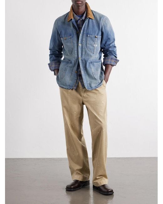 RRL Blue Stockton Corduroy-Trimmed Denim Jacket for men
