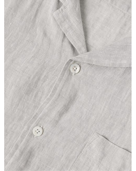 Hartford White Palm Convertible-collar Linen Shirt for men