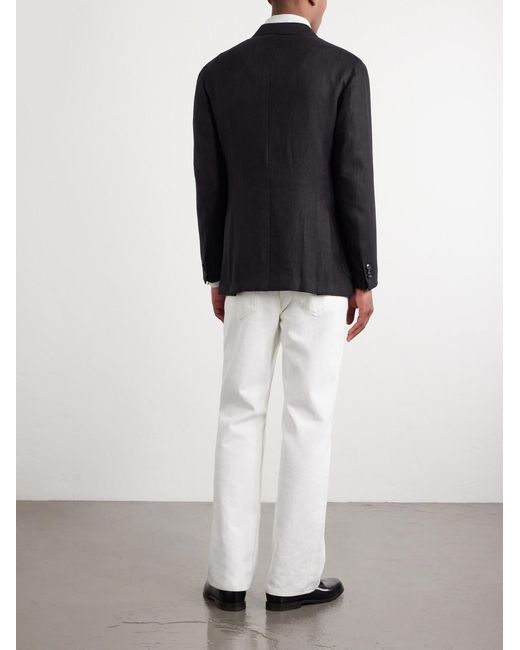 J. Mueser Black Waverly Double-breasted Linen Blazer for men