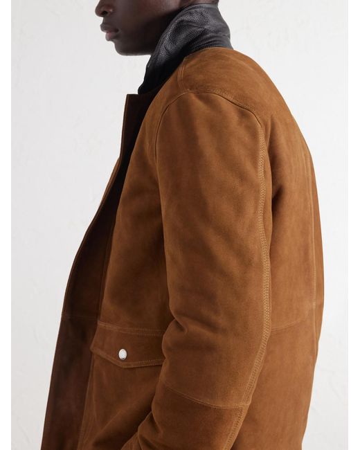 Mr P. Brown Leather-Trimmed Suede Jacket for men