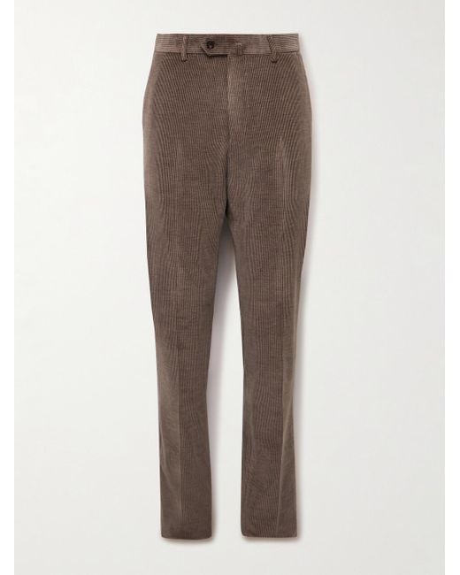 Caruso Brown Slim-Fit Straight-Leg Cotton-Blend Corduroy Suit Trousers for men