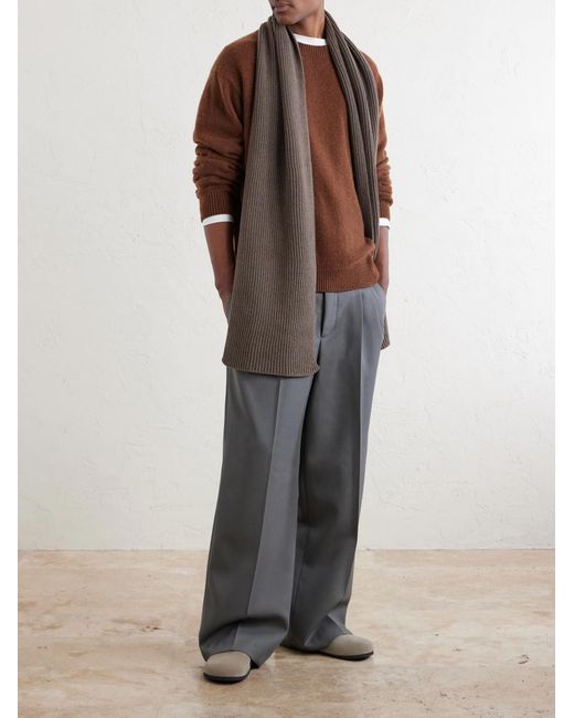 John Smedley Brown Stark Ribbed Recycled-Cashmere And Wool-Blend Scarf for men