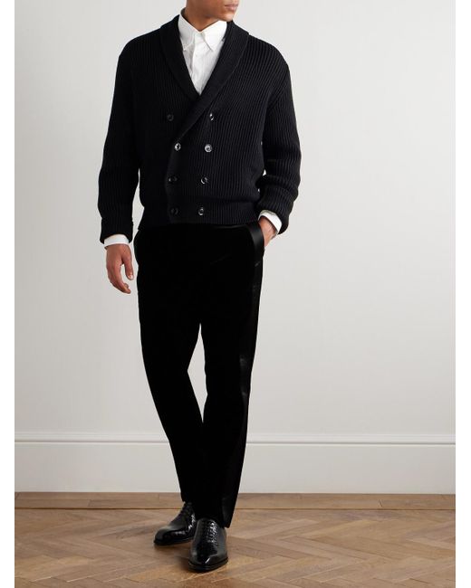 Tom Ford Black Straight-Leg Satin-Trimmed Velvet Tuxedo Trousers for men