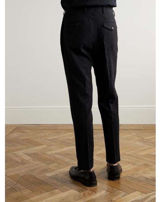 Mr P. Black Daniel Tapered Pleated Wool-Blend Seersucker Suit Trousers for men