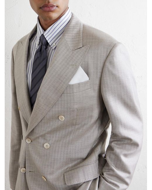 Brunello Cucinelli White Cotton-Twill Pocket Square for men