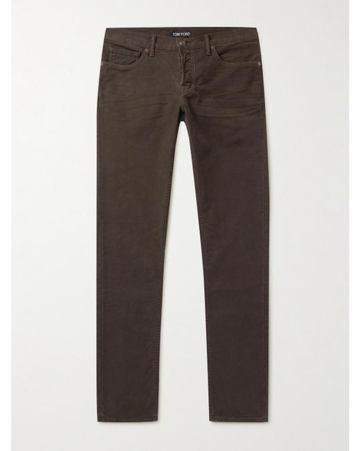 Tom Ford Slim-fit Garment-dyed Stretch-cotton Moleskin Trousers in ...