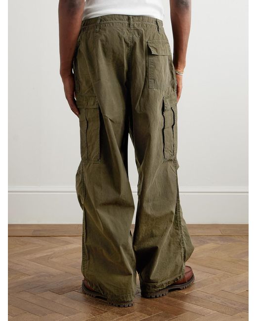 Remi Relief Green Wide-Leg Cotton-Canvas Drawstring Cargo Trousers for men