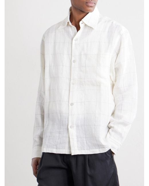 Kartik Research White Pataudi Checked Linen Shirt for men