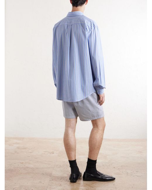 Saint Laurent Blue Logo-embroidered Striped Cotton-poplin Shirt for men