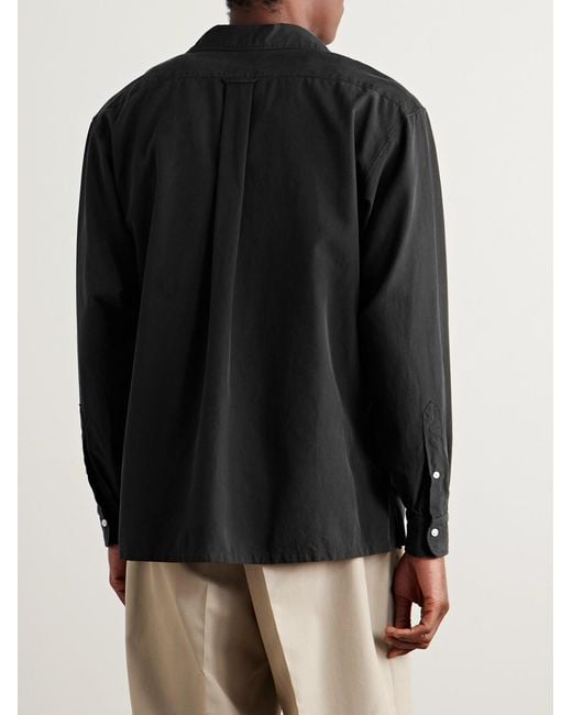 A.PRESSE Black Convertible-Collar Silk And Cotton-Blend Shirt for men