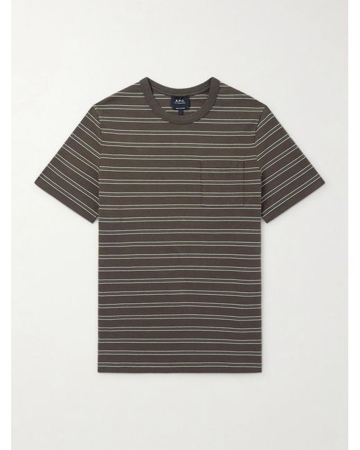 A.P.C. Gray Logo-Embroidered Striped Organic And Recycled Cotton-Jersey T-Shirt for men