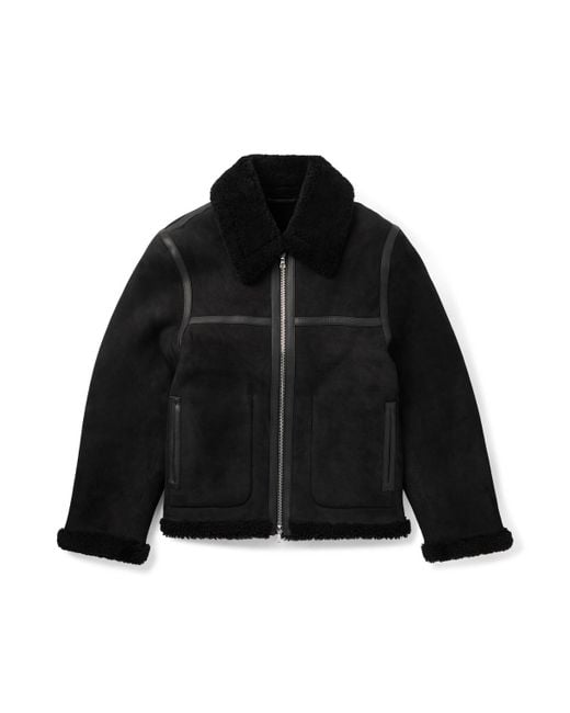 Officine Generale Black Isaac Leather-Trimmed Shearling Jacket for men