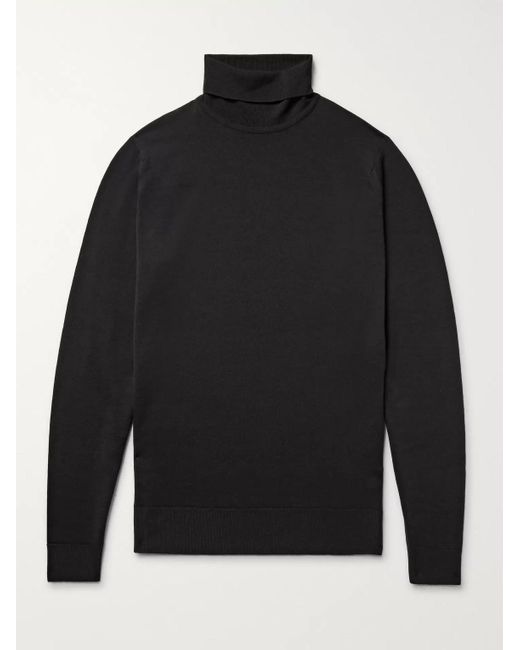 John Smedley Black Cherwell Merino Wool Rollneck Sweater for men