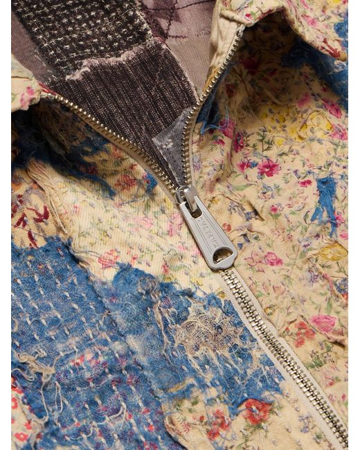 Kapital Natural Boro Distressed Patchwork Cotton And Linen-Blend Zip-Up Jacket for men