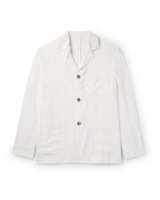 Altea White Cleto Camp-collar Linen Shirt Jacket for men