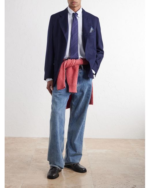 Drake's Blue Virgin Wool Canvas Blazer for men