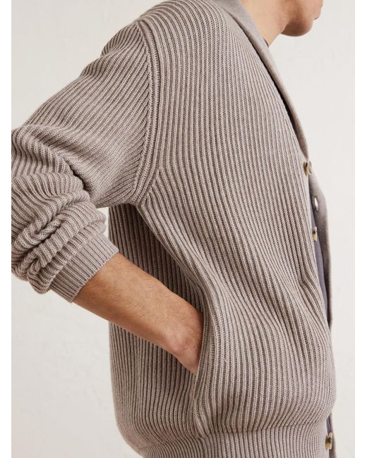 Altea Gray Shawl-collar Ribbed Cotton And Cashmere-blend Cardigan for men