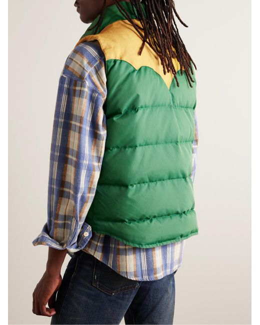 RRL Green Leather-trimmed Padded Quilted Recycled-nylon Gilet for men