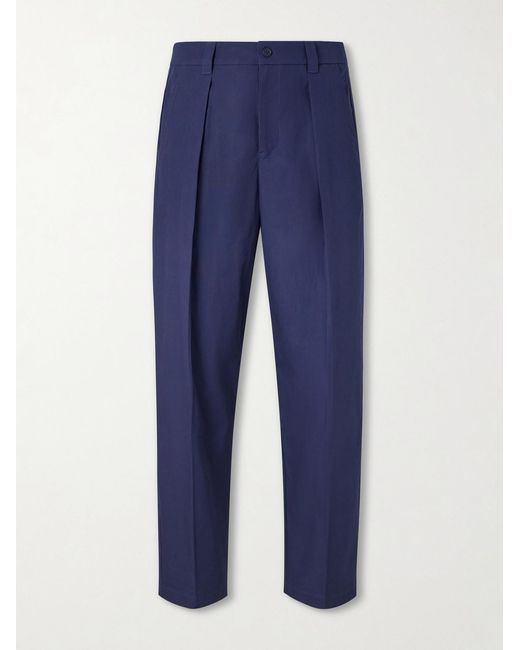 A.P.C. Blue Renato Straight-Leg Pleated Cotton-Twill Trousers for men