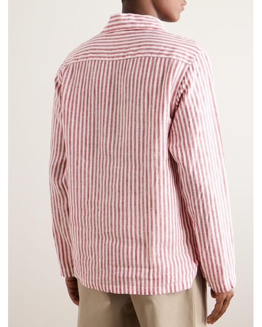 Drake's Gestreiftes Hemd aus Leinen mit kurzer Knopfleiste in Pink für Herren