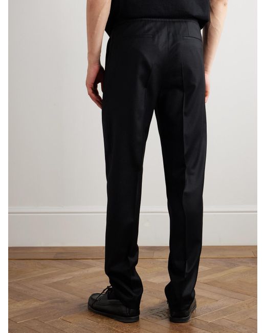 Lardini Black Straight-Leg Pleated Stretch Virgin Wool And Cashmere-Blend Drawstring Trousers for men