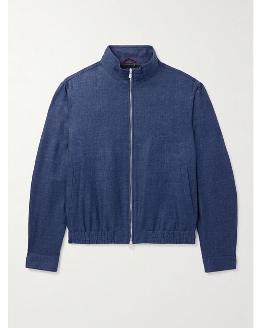 Brunello Cucinelli Blue Linen, Wool And Silk-Blend Bomber Jacket for men