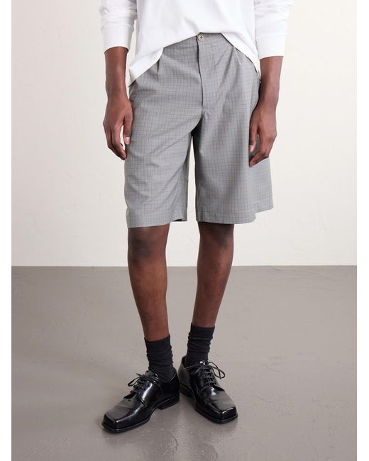 Our Legacy Gray Ponte Straight-leg Pleated Checked Grain De Poudre Shorts for men