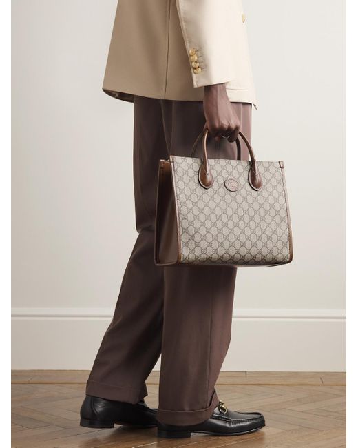 Tote bag in tela rivestita con monogramma e finiture in pelle Ophidia di Gucci in Brown da Uomo