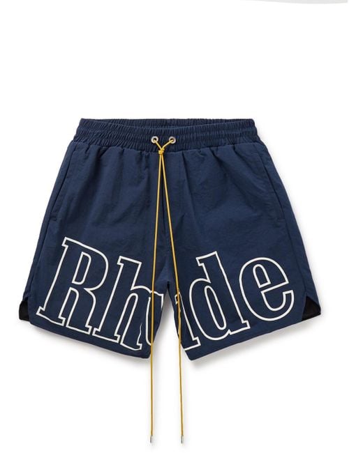 Rhude Blue Straight-leg Logo-print Nylon Drawstring Shorts for men