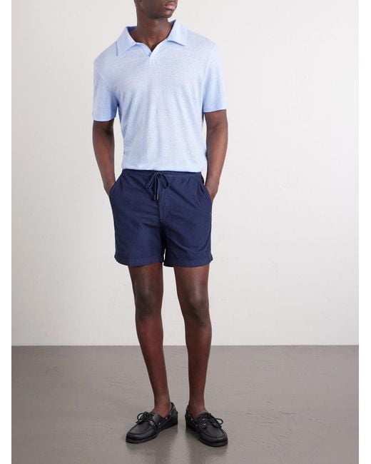 Slowear Blue Straight-Leg Cotton-Corduroy Drawstring Shorts for men