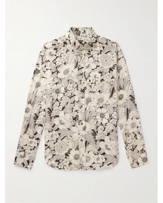 Tom Ford Natural Button-down Collar Floral-print Lyocell Shirt for men