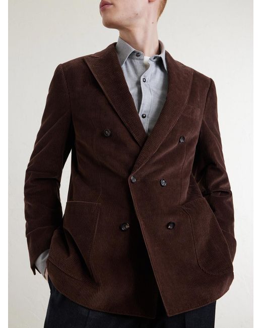 Canali Brown Double-Breasted Cotton-Corduroy Blazer for men