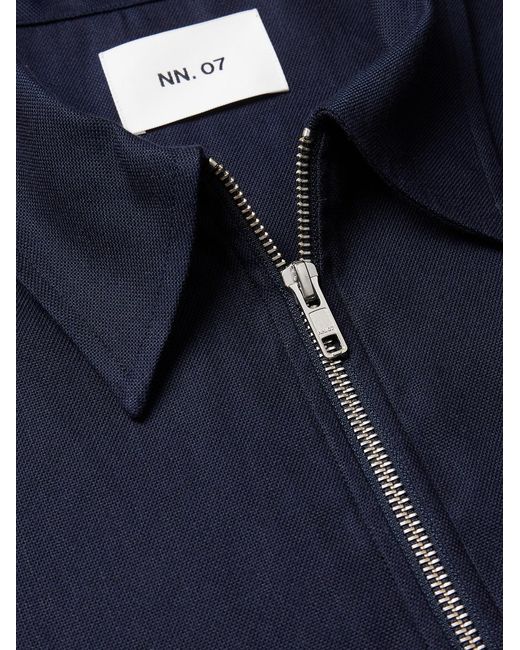 NN07 Blue Bruno 1808 Lenzing Ecovero And Linen-Blend Half-Zip Polo Shirt for men