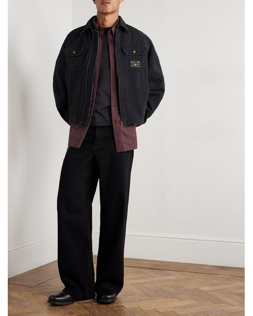 Willy Chavarria Blue Stockton Cropped Logo-Detailed Distressed Denim Jacket for men