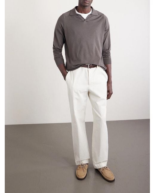 Sunspel Gray Sea Island Cotton And Cashmere-Blend Polo Shirt for men
