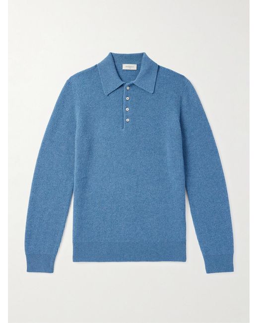 Piacenza 1733 Blue Slim-Fit Ribbed Cashmere Polo Shirt for men