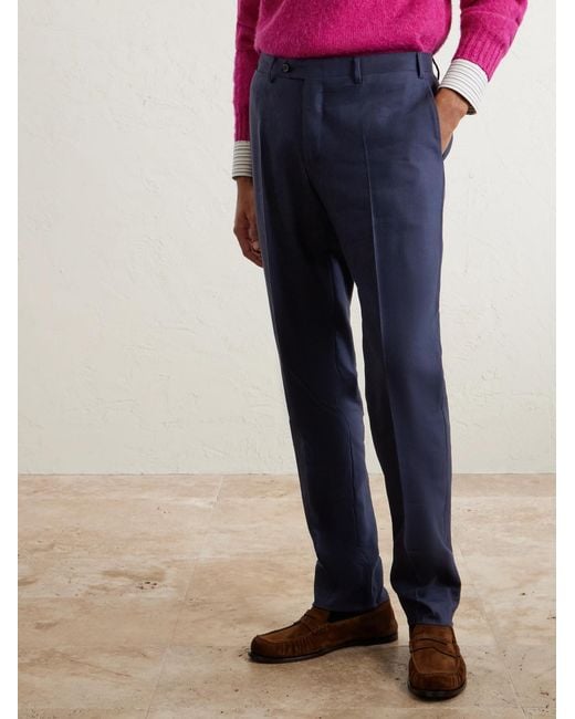 Canali Blue Tapered Linen And Wool-Blend Twill Suit Trousers for men